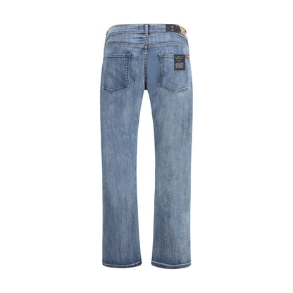 Blue Cotton Straight-Leg Jeans