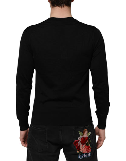 Black Cashmere Crewneck Men Pullover Sweater