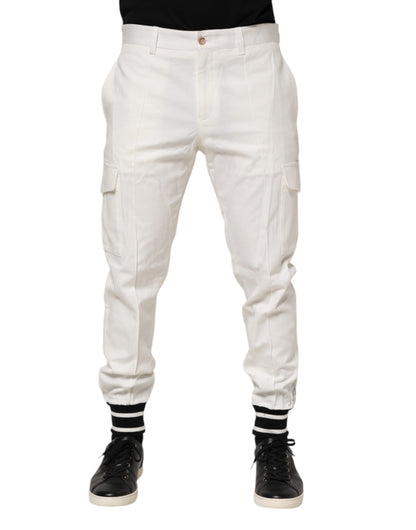 White Cotton Jogger Cargo Skinny Men Pants