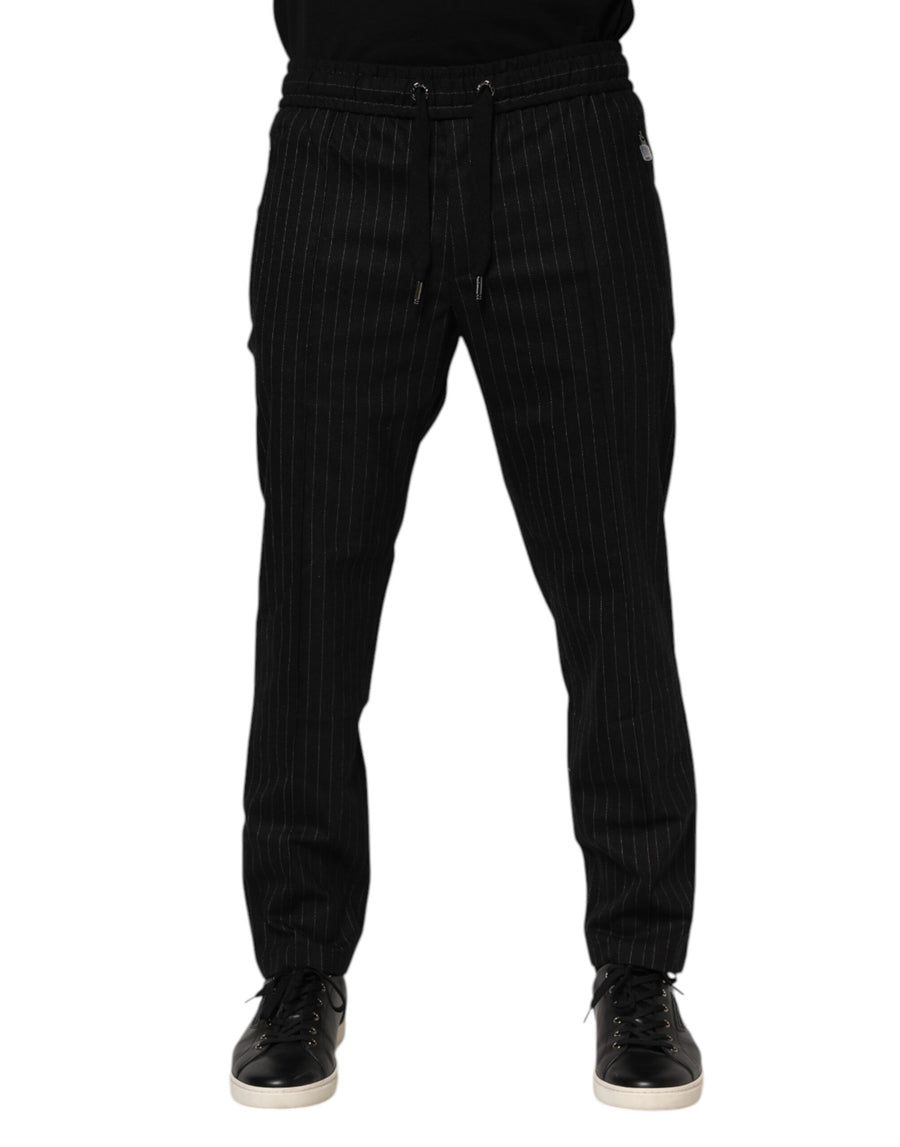 Black Striped Wool Men Jogger Pants