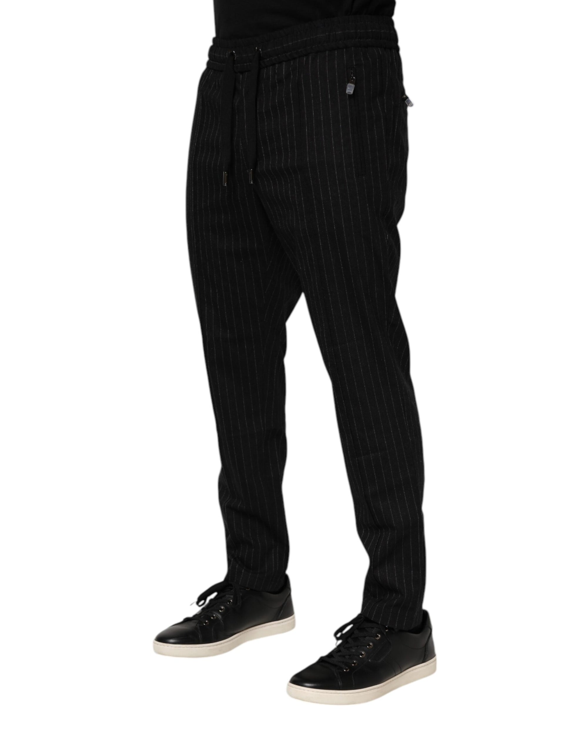 Black Striped Wool Men Jogger Pants