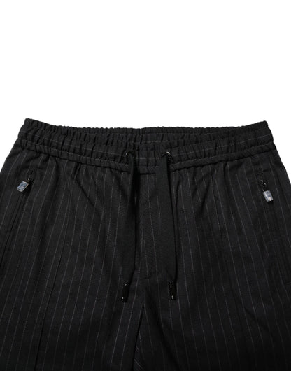 Black Striped Wool Men Jogger Pants