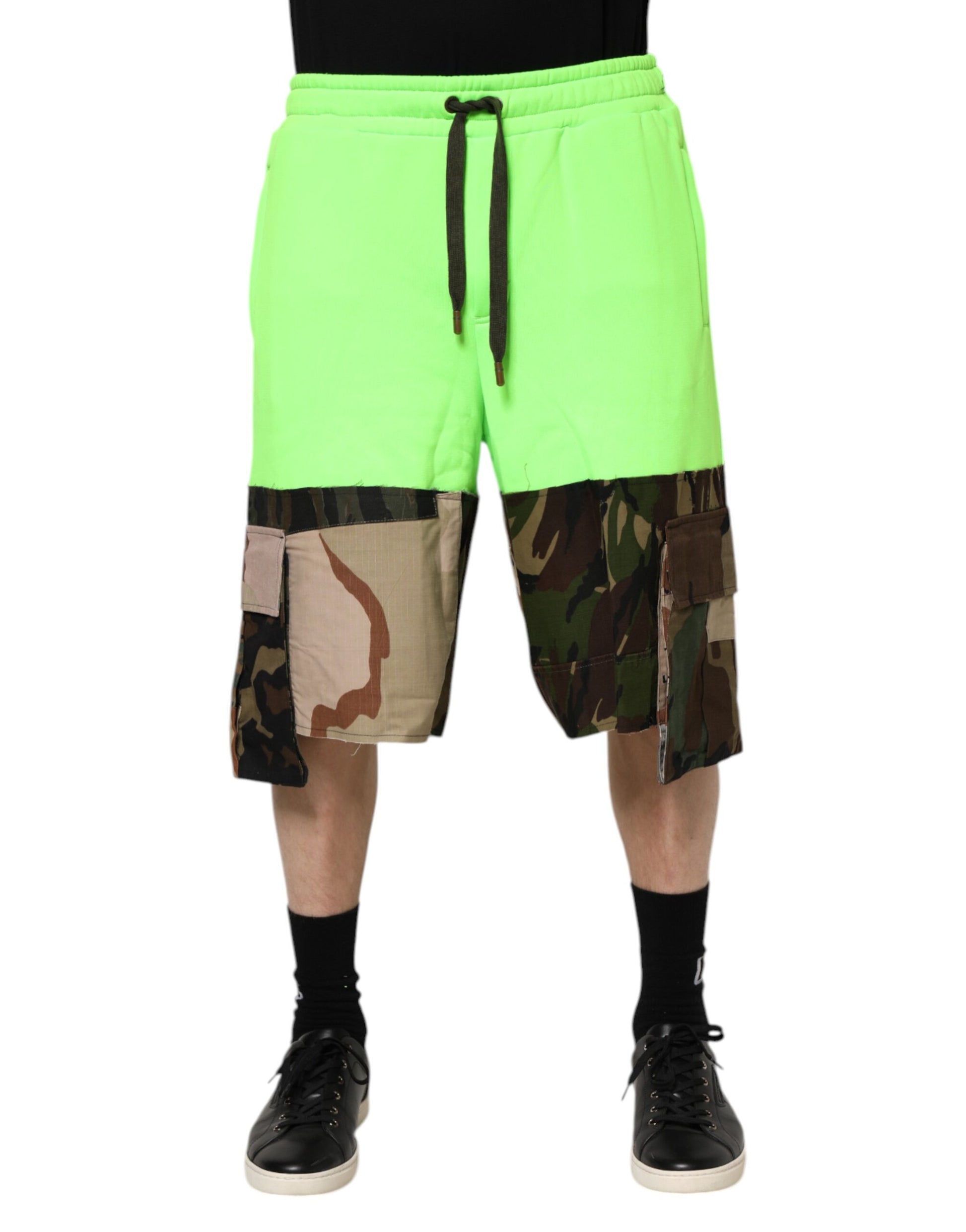Green Patchwork Cargo Bermuda Men Shorts