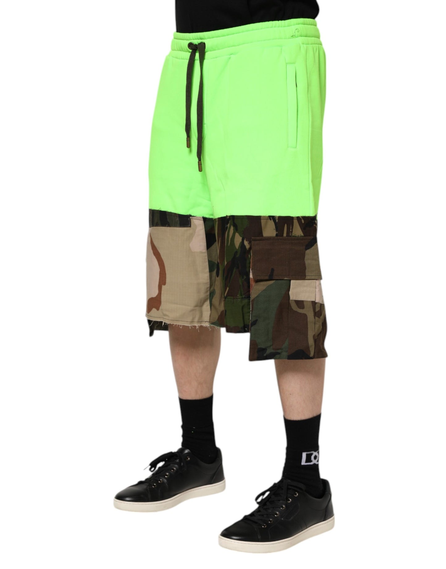 Green Patchwork Cargo Bermuda Men Shorts