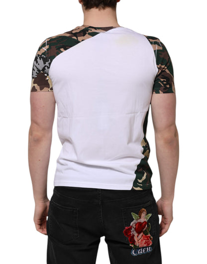 White Camouflage Cotton Men Crew Neck T-shirt