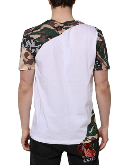 White Camouflage Cotton Men Crew Neck T-shirt