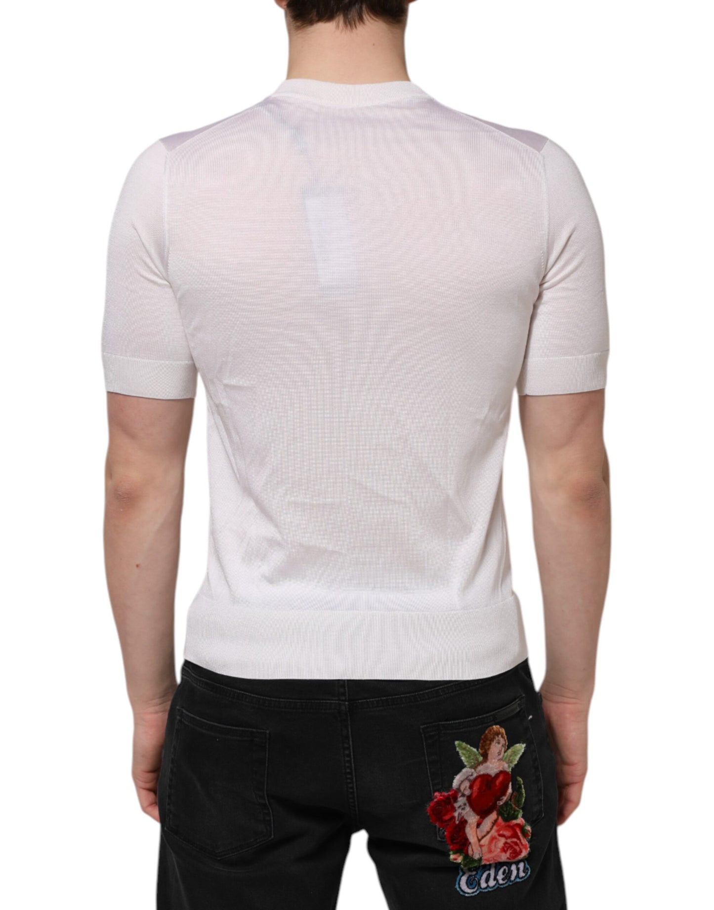 White Silk Short Sleeves Men Henley T-shirt