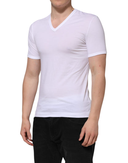 White Short Sleeves V-neck Underwear T-shirt