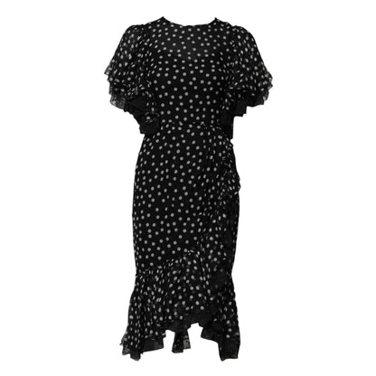 Black White Lace Polka Dot Chiffon Dress