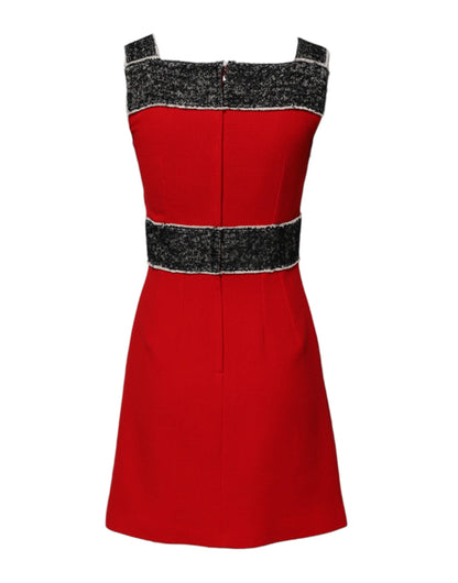 Red Wool Sleeveless A-line Flared Mini Dress