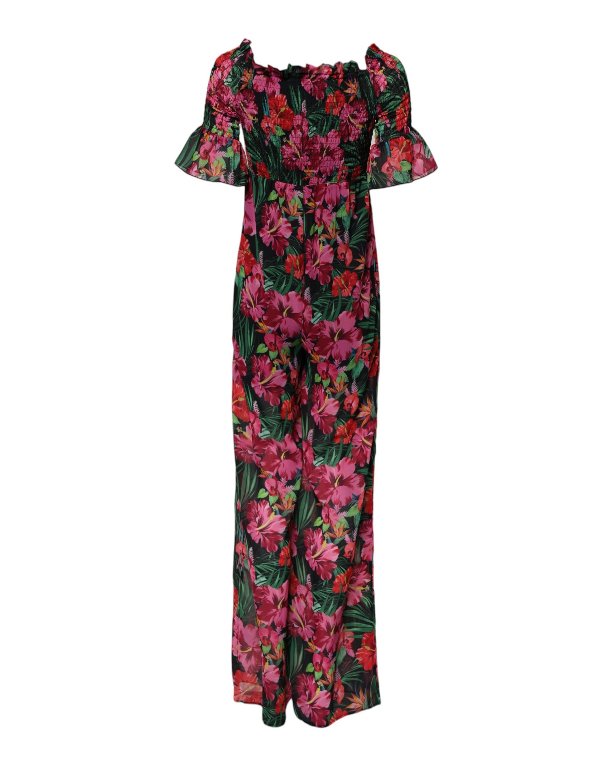 Multicolor Floral Print Overall Jumpsuit Dress