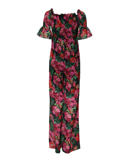 Multicolor Floral Print Overall Jumpsuit Dress