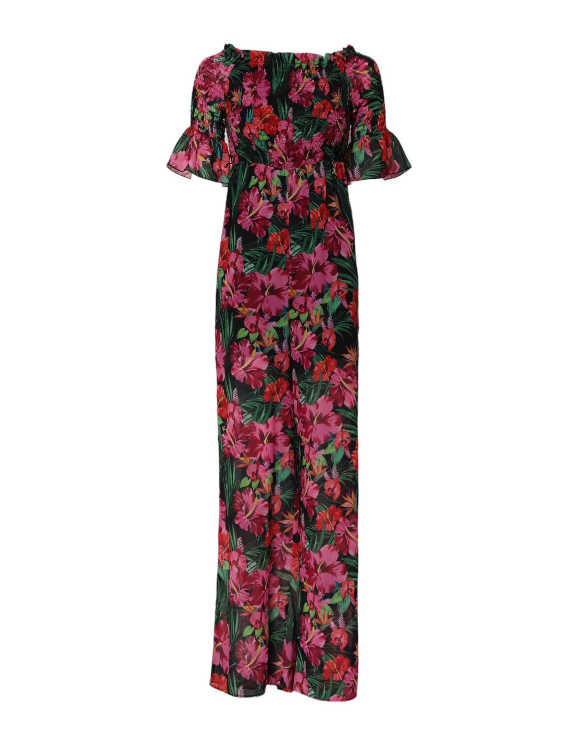 Multicolor Floral Print Overall Jumpsuit Dress