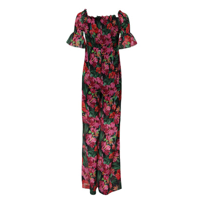 Multicolor Floral Print Overall Jumpsuit Dress