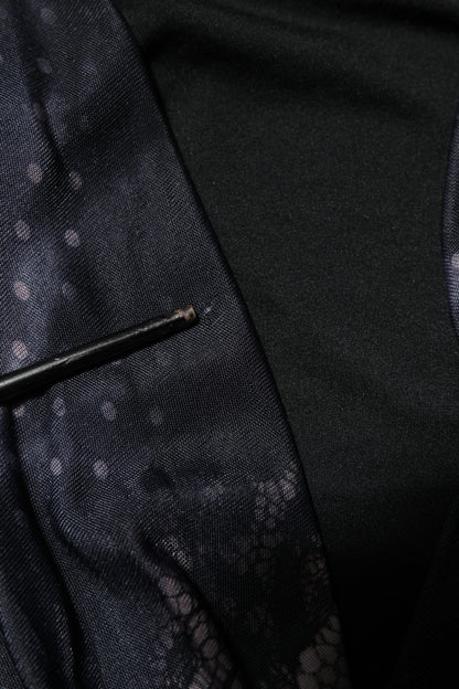 Black Floral Viscose Sheath Midi Dress