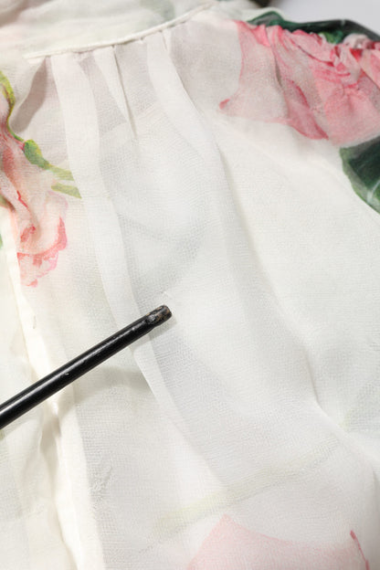 White Floral Roses Silk Maxi Long Gown Dress