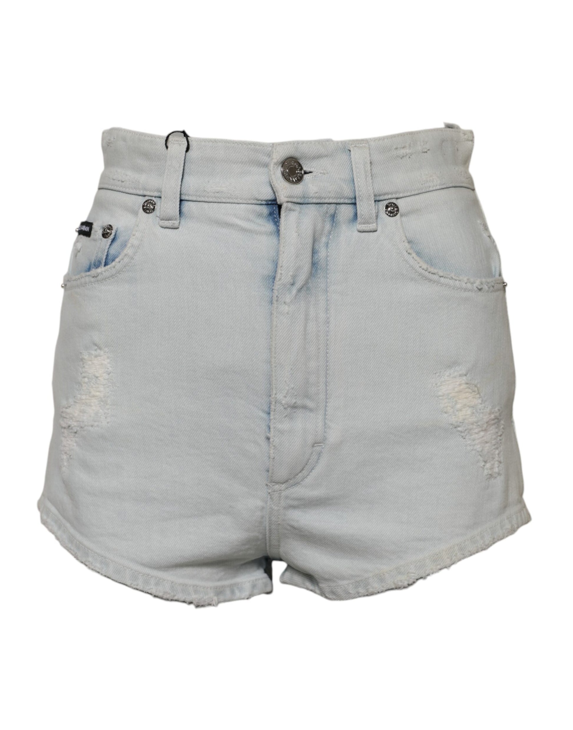 Light Blue Washed Denim Cotton Hot Pants Shorts
