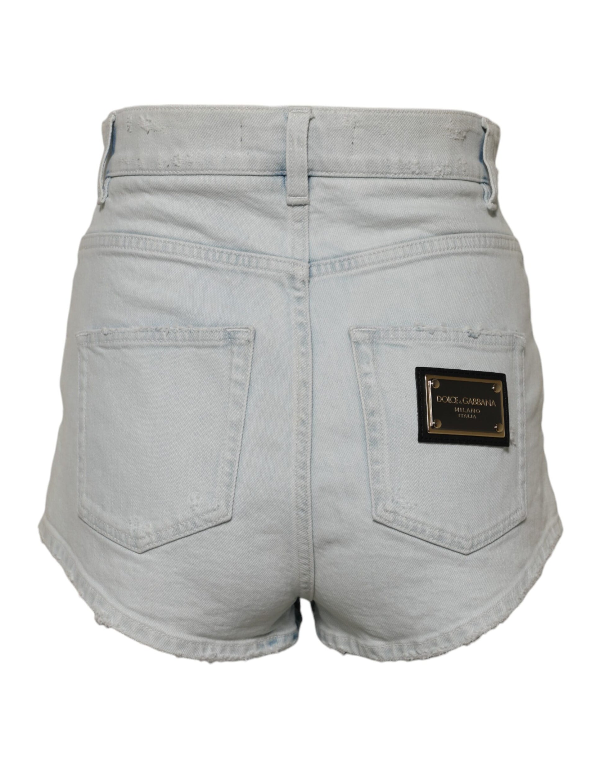 Light Blue Washed Denim Cotton Hot Pants Shorts