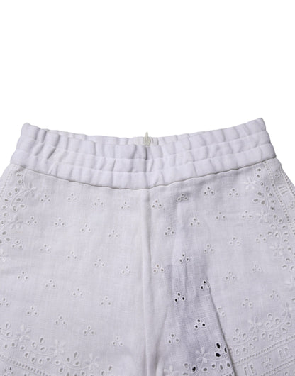 White Linen High Waisted Hot Pants Shorts