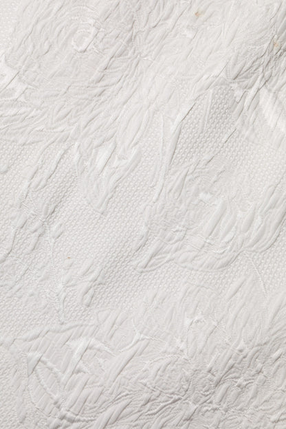 White Floral Brocade A-line High Waist Skirt