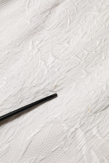 White Floral Brocade A-line High Waist Skirt