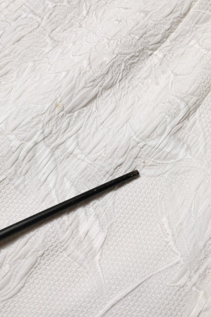 White Floral Brocade A-line High Waist Skirt