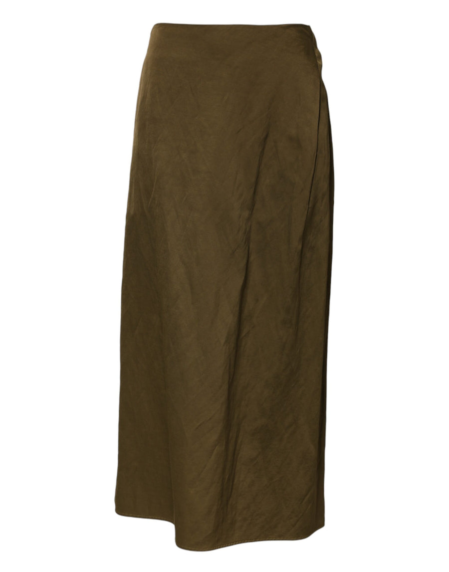 Olive Green Viscose A-line High Waist Midi Skirt