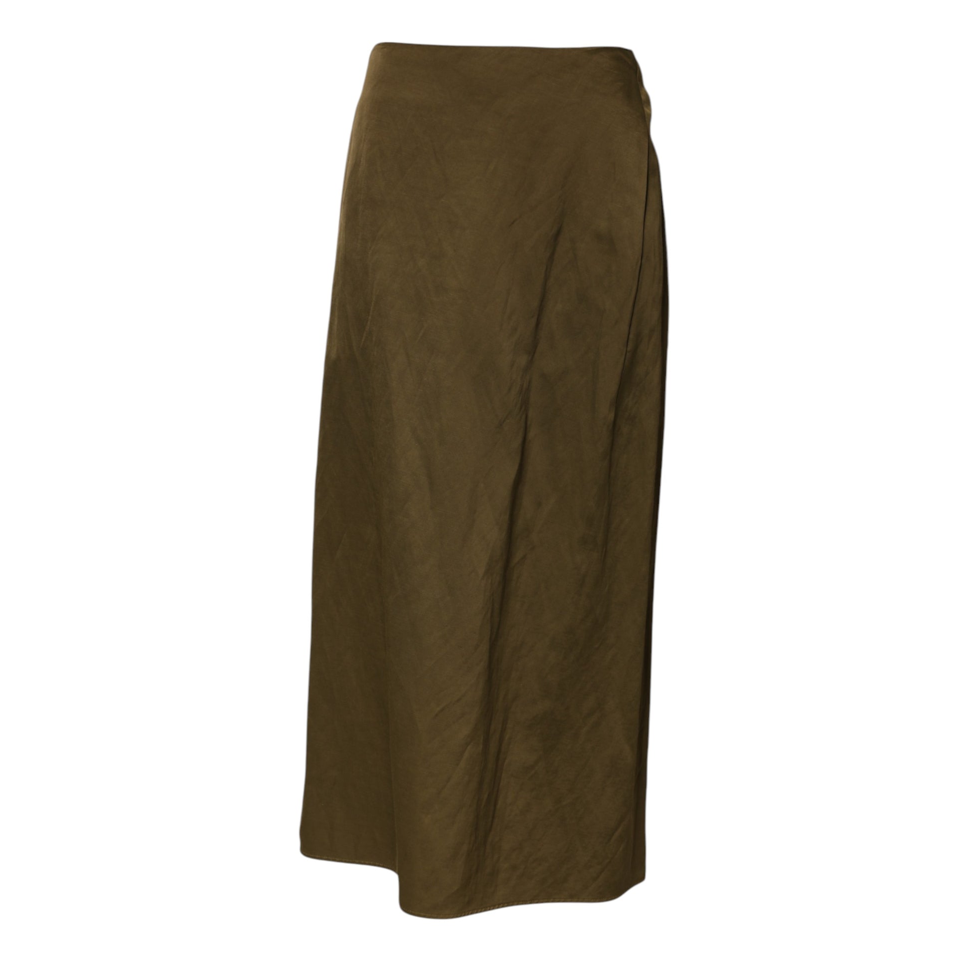 Olive Green Viscose A-line High Waist Midi Skirt