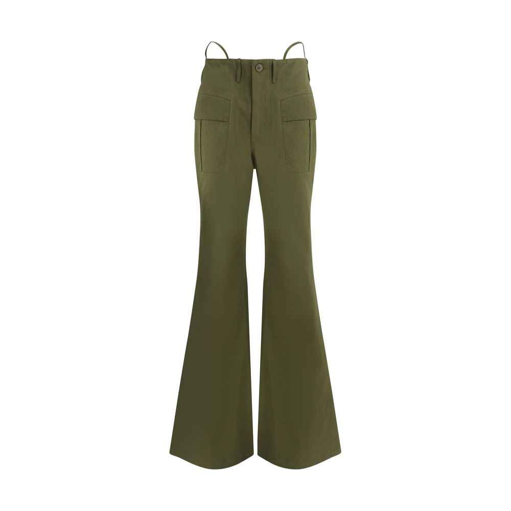 Green Cotton Flared Pants
