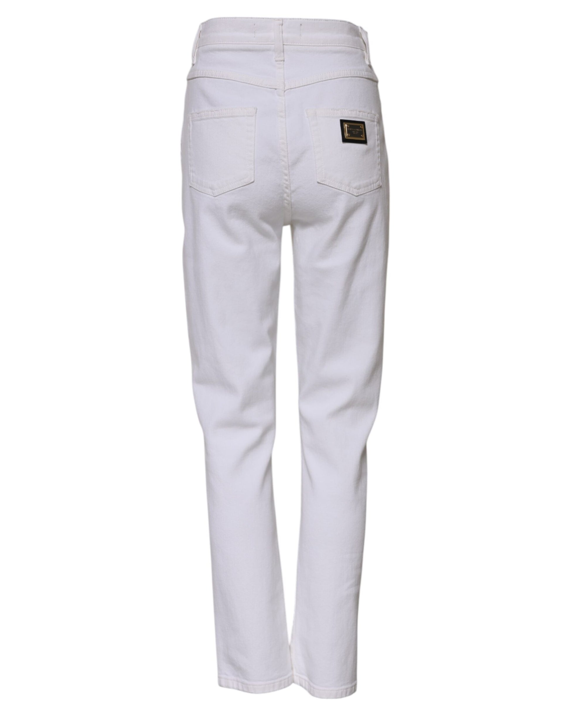 White Cotton High Waist Straight Denim Jeans