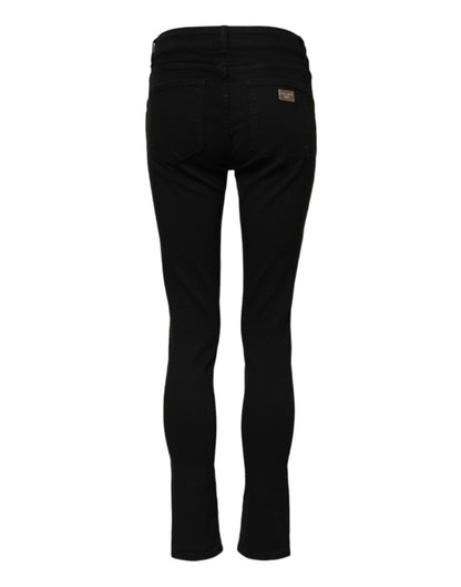 Black Cotton Skinny Mid Waist Denim Jeans