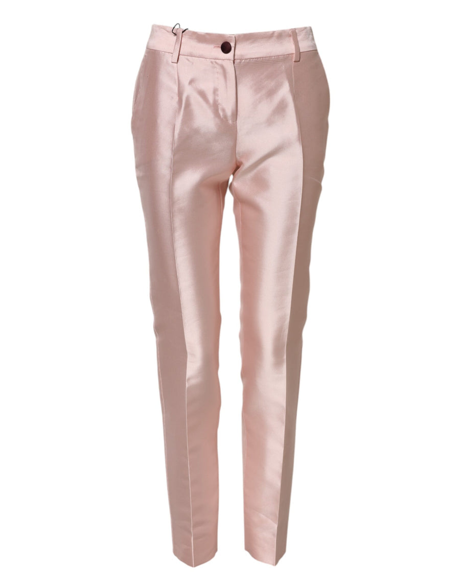 Pink Satin High Waist Tapered Pants