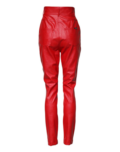 Red Viscose High Waist Tapered Trouser Pants
