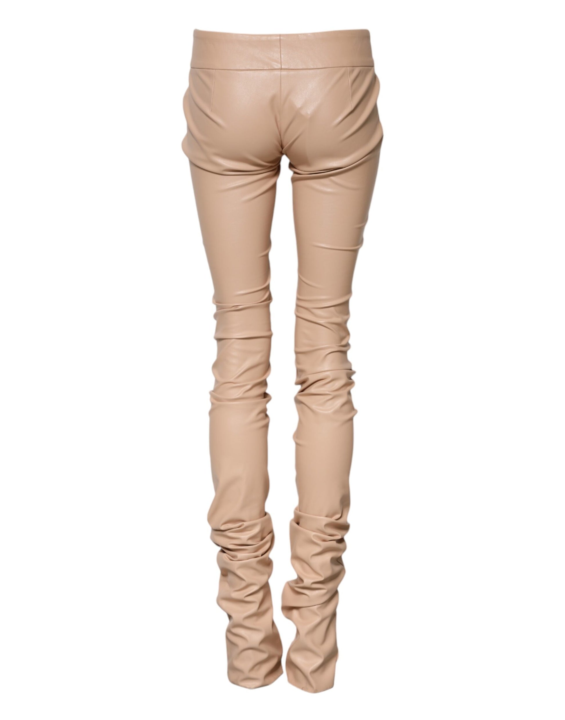 Beige Lace Details Mid Waist Skinny Pants