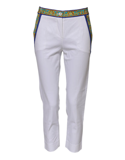 White Cotton Mid Waist Tapered Trouser Pants