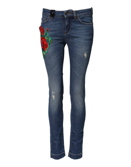 Blue Cotton Mid Waist Skinny Denim Jeans