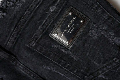 Black Cotton Tattered Skinny Denim Jeans