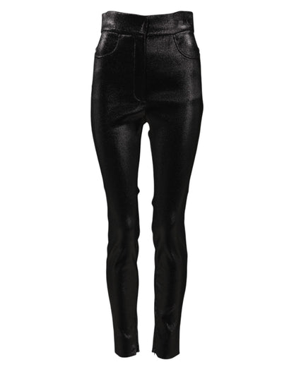 Black Cotton Stretch Lurex Thread Skinny Pants