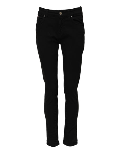 Black Cotton Logo Skinny Mid Waist Denim Jeans
