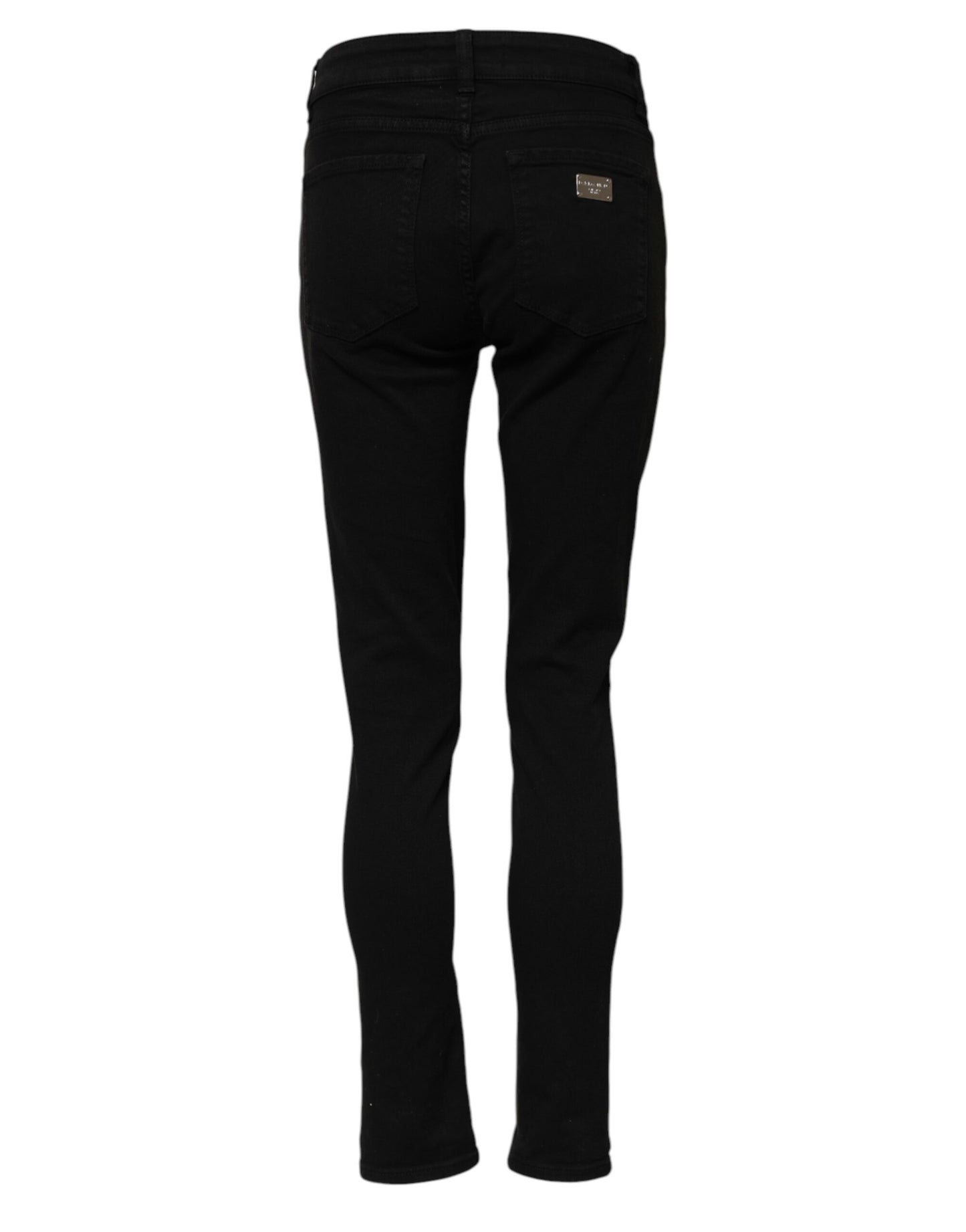 Black Cotton Logo Skinny Mid Waist Denim Jeans