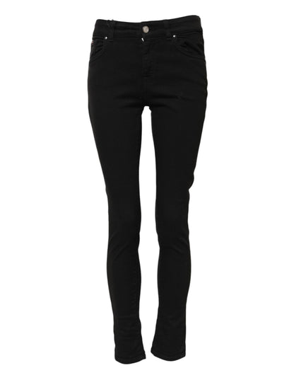 Black Cotton Skinny Mid Waist Denim Jeans