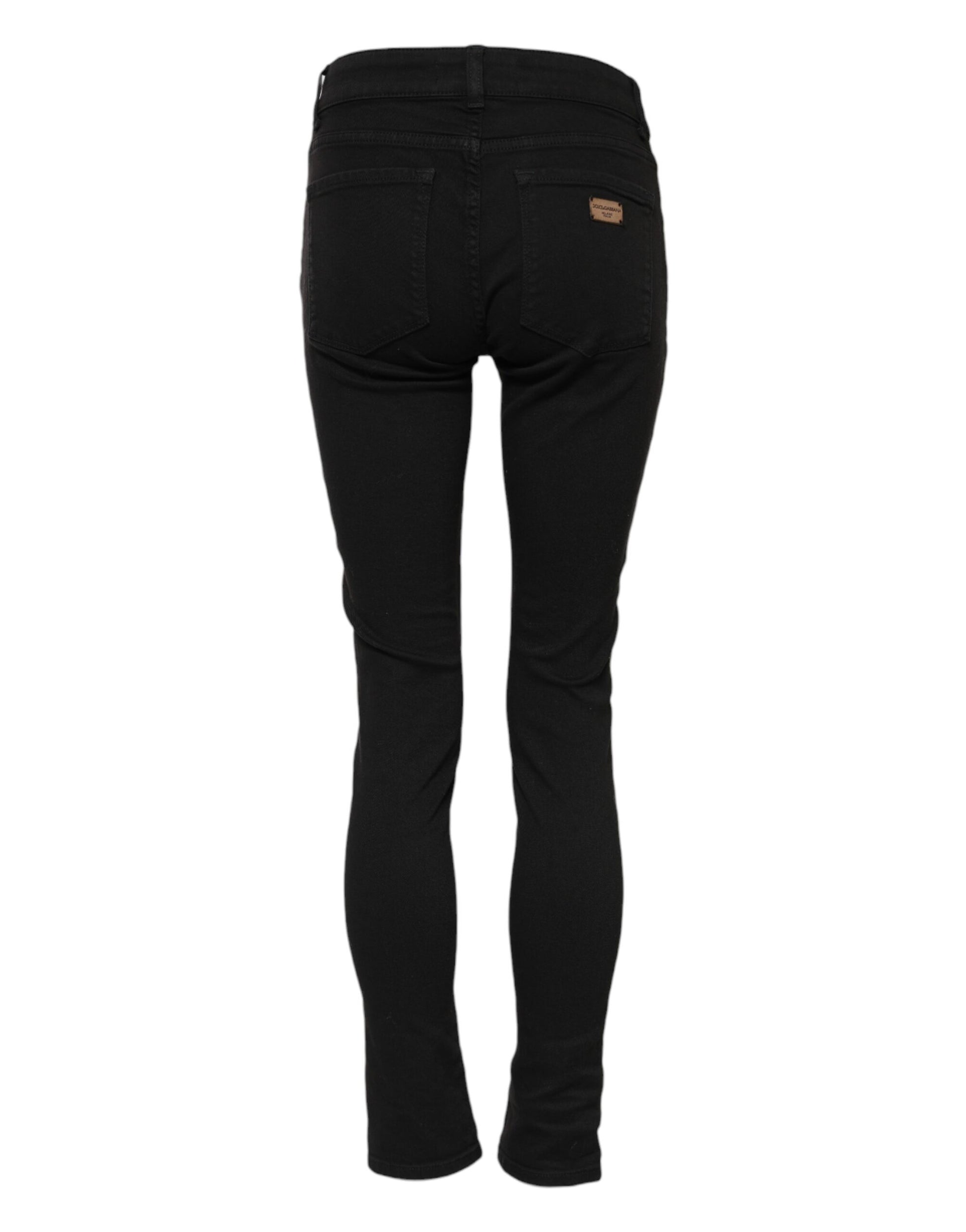 Black Cotton Skinny Mid Waist Denim Jeans