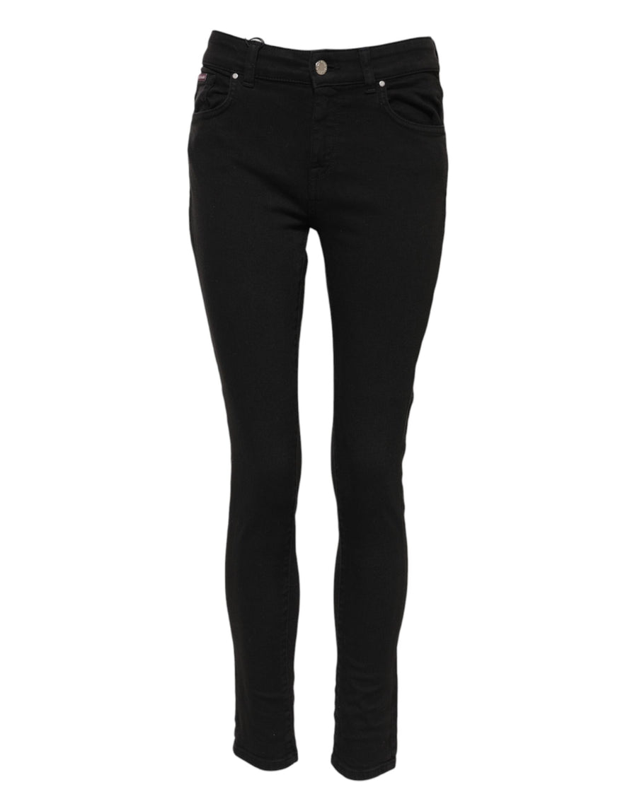 Black Cotton Logo Skinny Mid Waist Denim Jeans