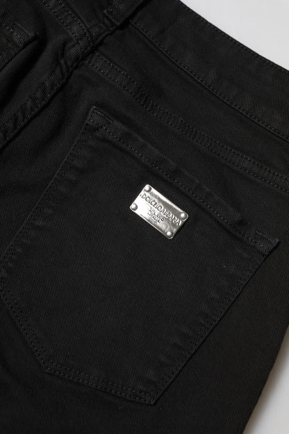 Black Cotton Logo Skinny Mid Waist Denim Jeans