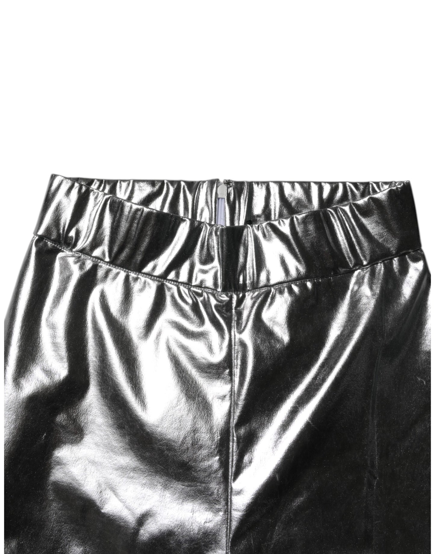 Metallic Silver Polyester Slim Fit Leggings Pants