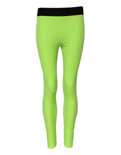 Green Nylon Slim Fit Leggings Pants