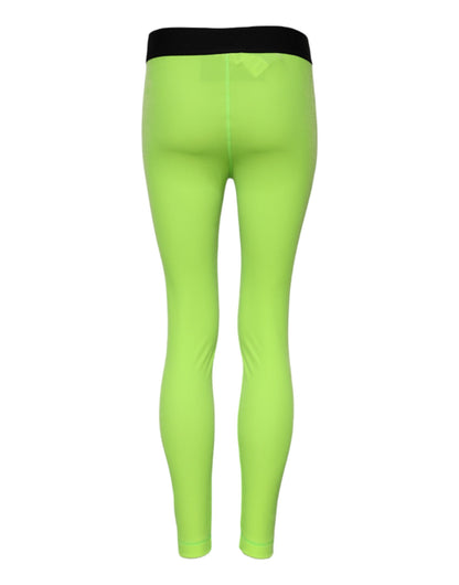 Green Nylon Slim Fit Leggings Pants