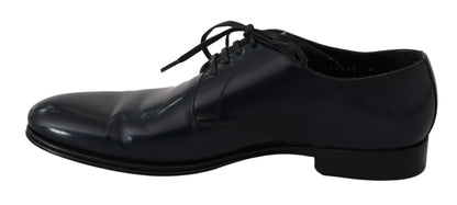 Elegant Dark Blue Leather Derby Dress Shoes