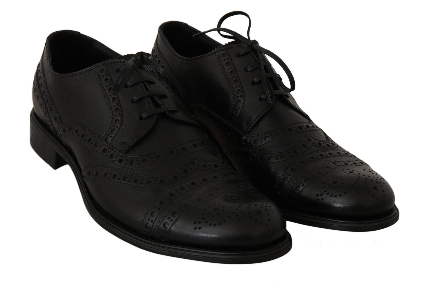 Elegant Black Leather Derby Wingtip Dress Shoes