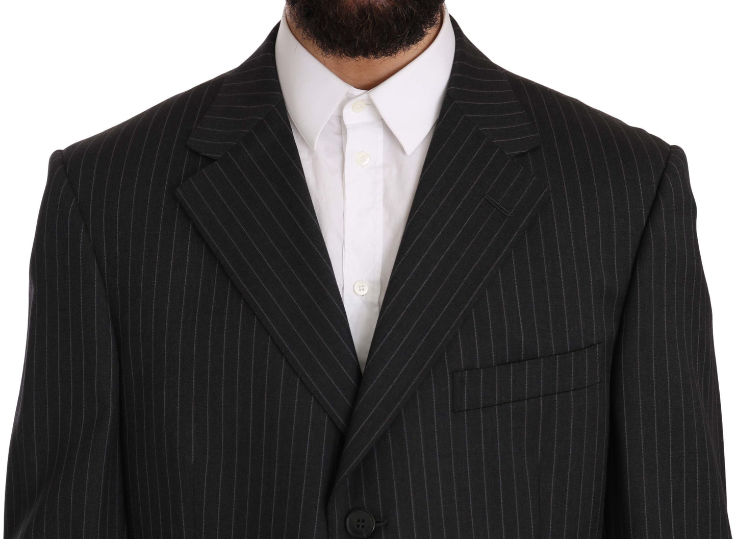 Elegant Black Striped Wool Suit